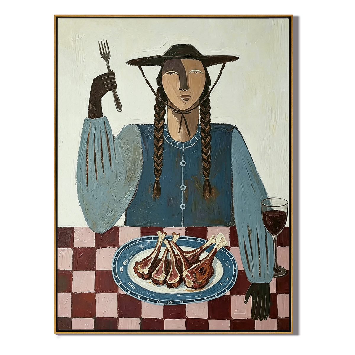 “After the Feast” – Vintage Folk Dining Portrait Oil Painting