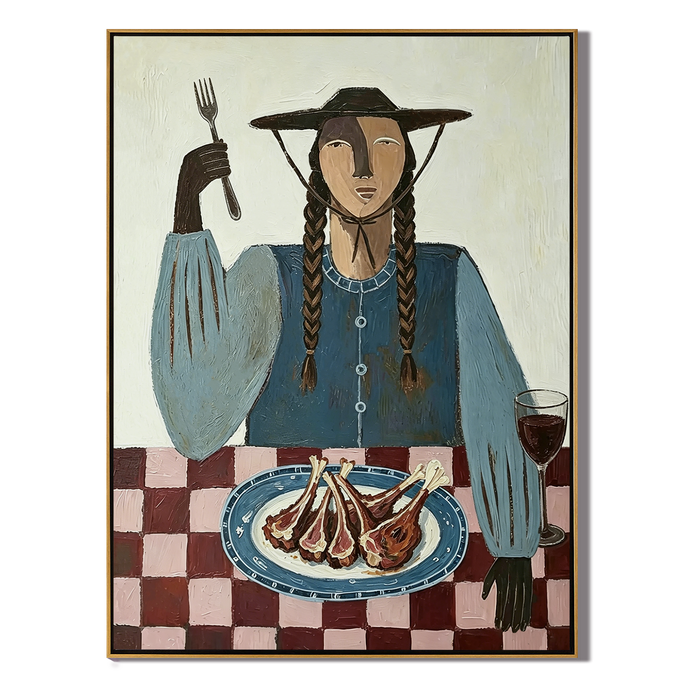 “After the Feast” – Vintage Folk Dining Portrait Oil Painting