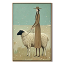 “Quiet Shepherdess” – Sage Green Pastoral Sheep Oil Painting
