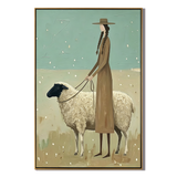 “Quiet Shepherdess” – Sage Green Pastoral Sheep Oil Painting