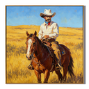 "Prairie Rider" – Western Cowboy Horse Oil Painting in Golden Grassland