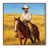 "Prairie Rider" – Western Cowboy Horse Oil Painting in Golden Grassland