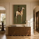 "Desert Solitude" – Elongated Western Rider Textured Olive Canvas Art