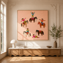 "Rodeo Reverie" – Whimsical Western Pop Impasto Peach Cowboy Oil Painting
