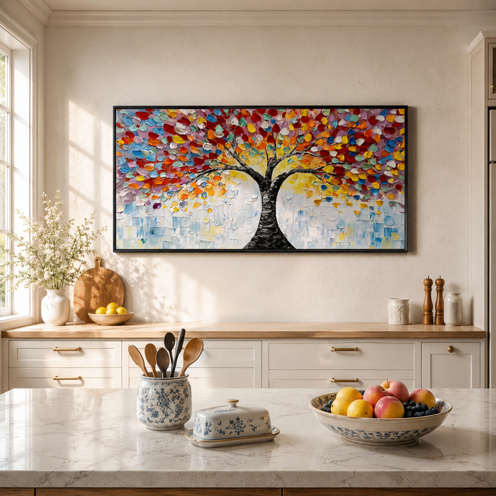 "Kaleidoscope of Life" – Colorful Tree of Life Palette Knife Impasto Painting