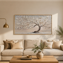 “Whispering Branches” – Wabi-Sabi Beige Tree Panoramic Hand-Painted Canvas Art