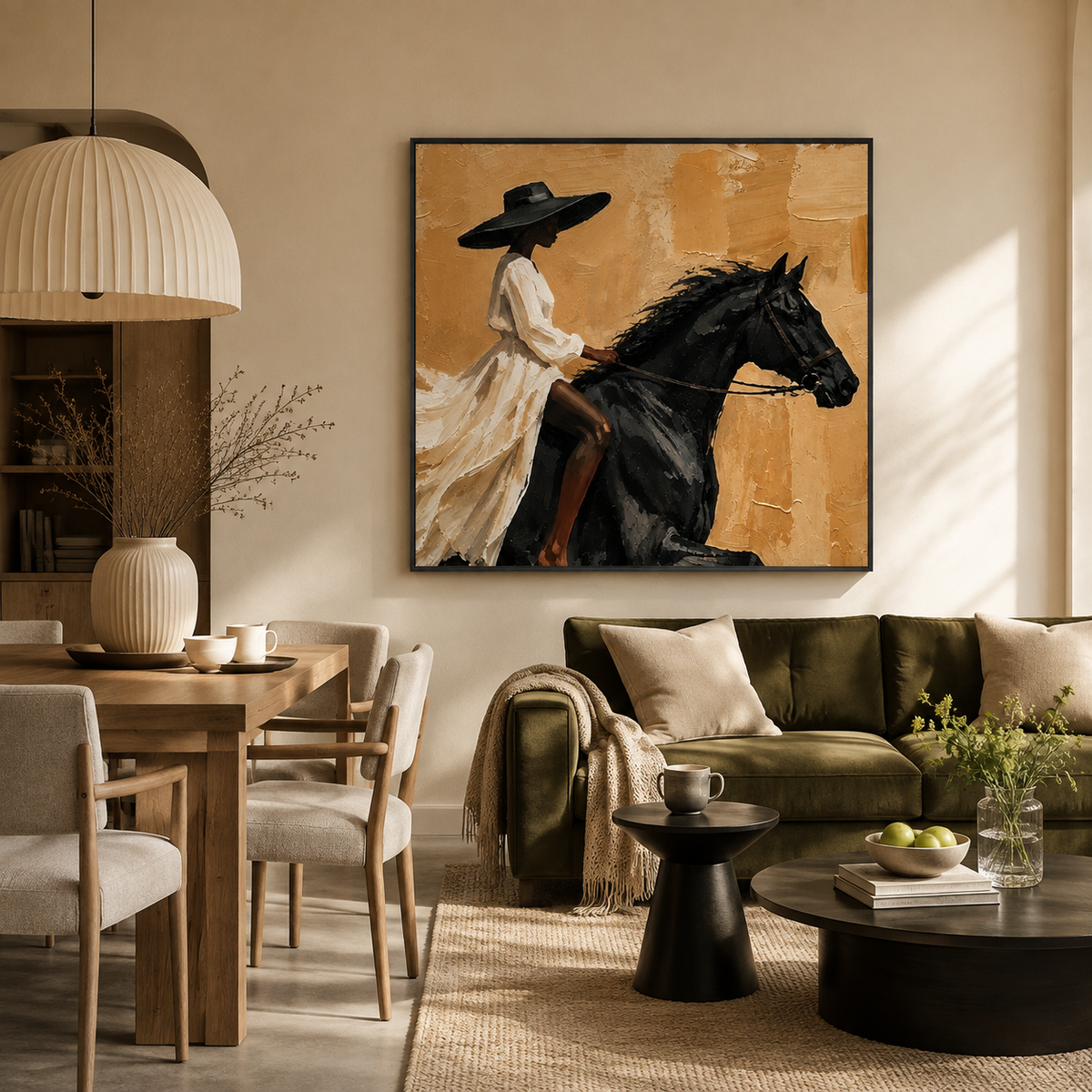 "Silent Gallop" – Modern Equestrian Black Stallion Impasto Oil Painting