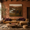 "Echo of the West" – Lone Cowboy on Horseback River Valley Impasto Art