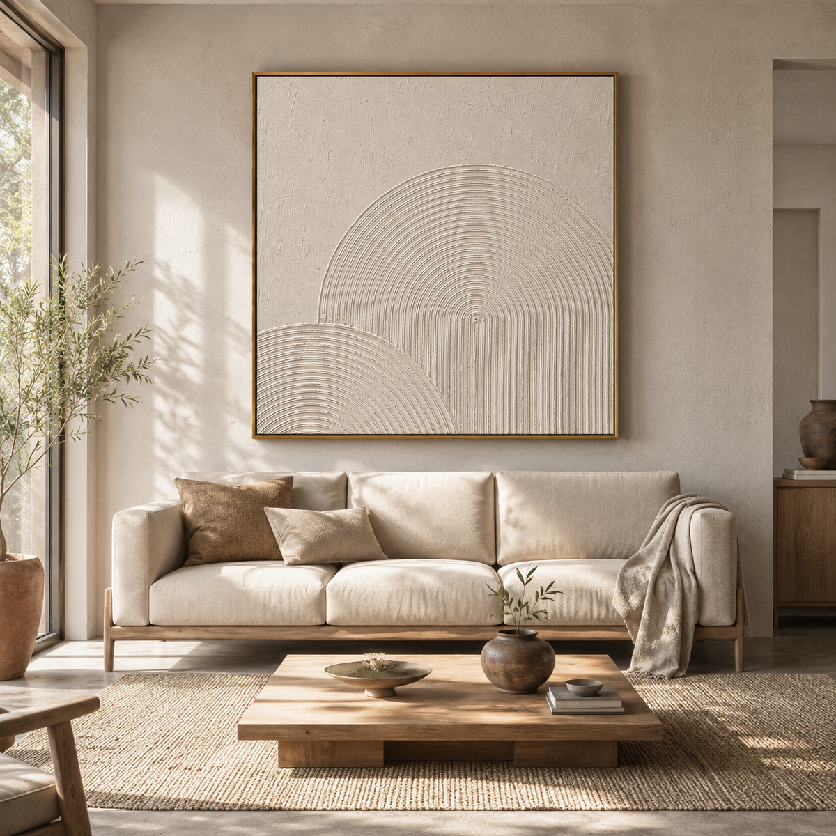 "Arched Stillness" – Wabi Sabi Cream Geometric Textured Painting