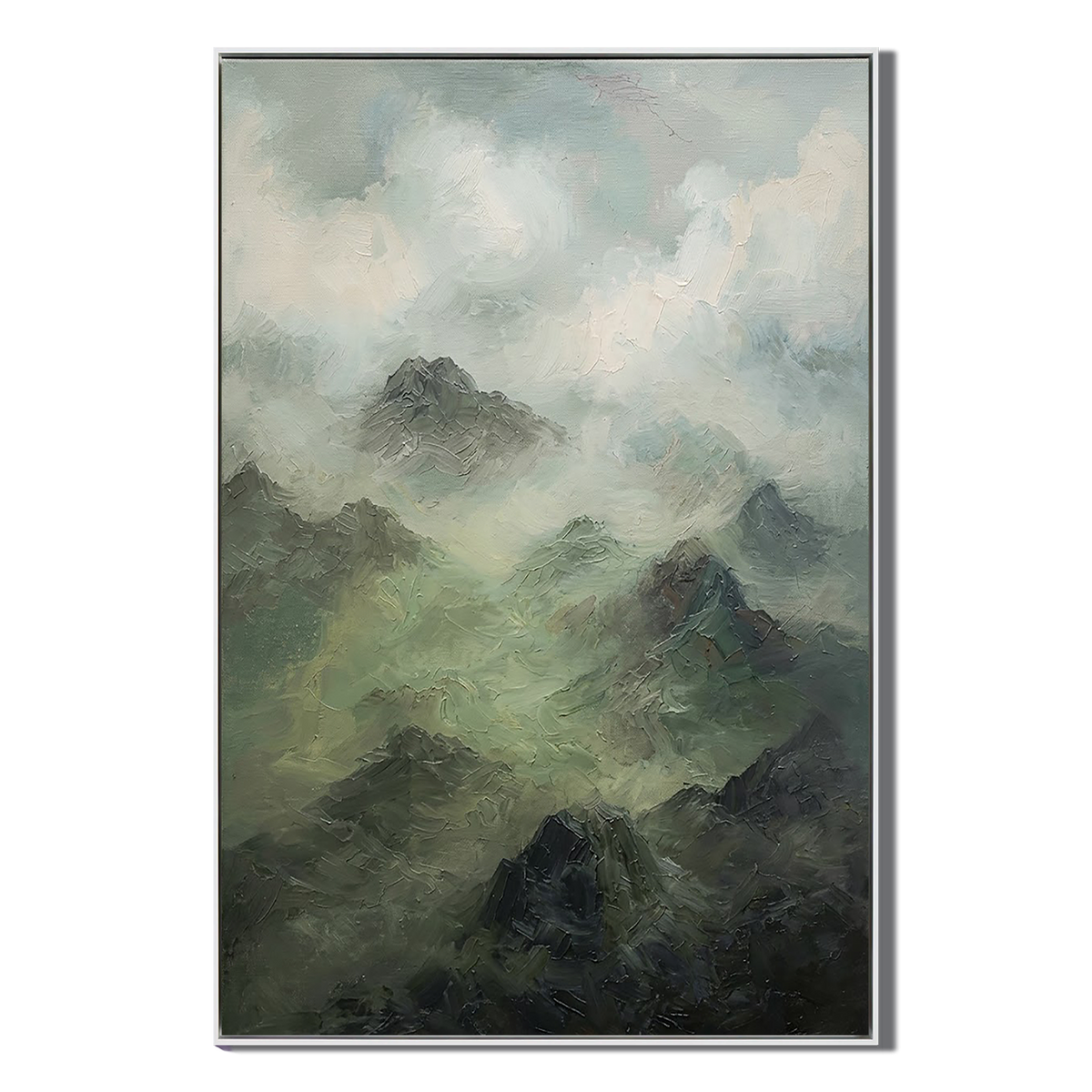 "Whispering Ridges" – Moody Impressionist Alpine Mist Textured Oil Painting