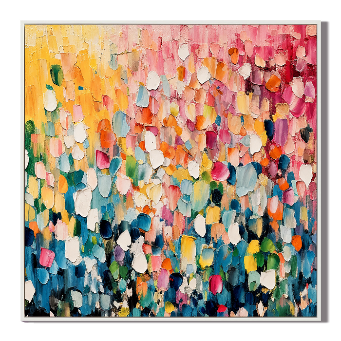"Blooming Celebration" – Colorful Floral Abstract Textured Painting