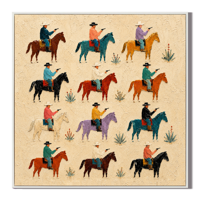 "Frontier Rhythm" – Contemporary Southwestern Pop Art Textured Cowboy Oil Painting