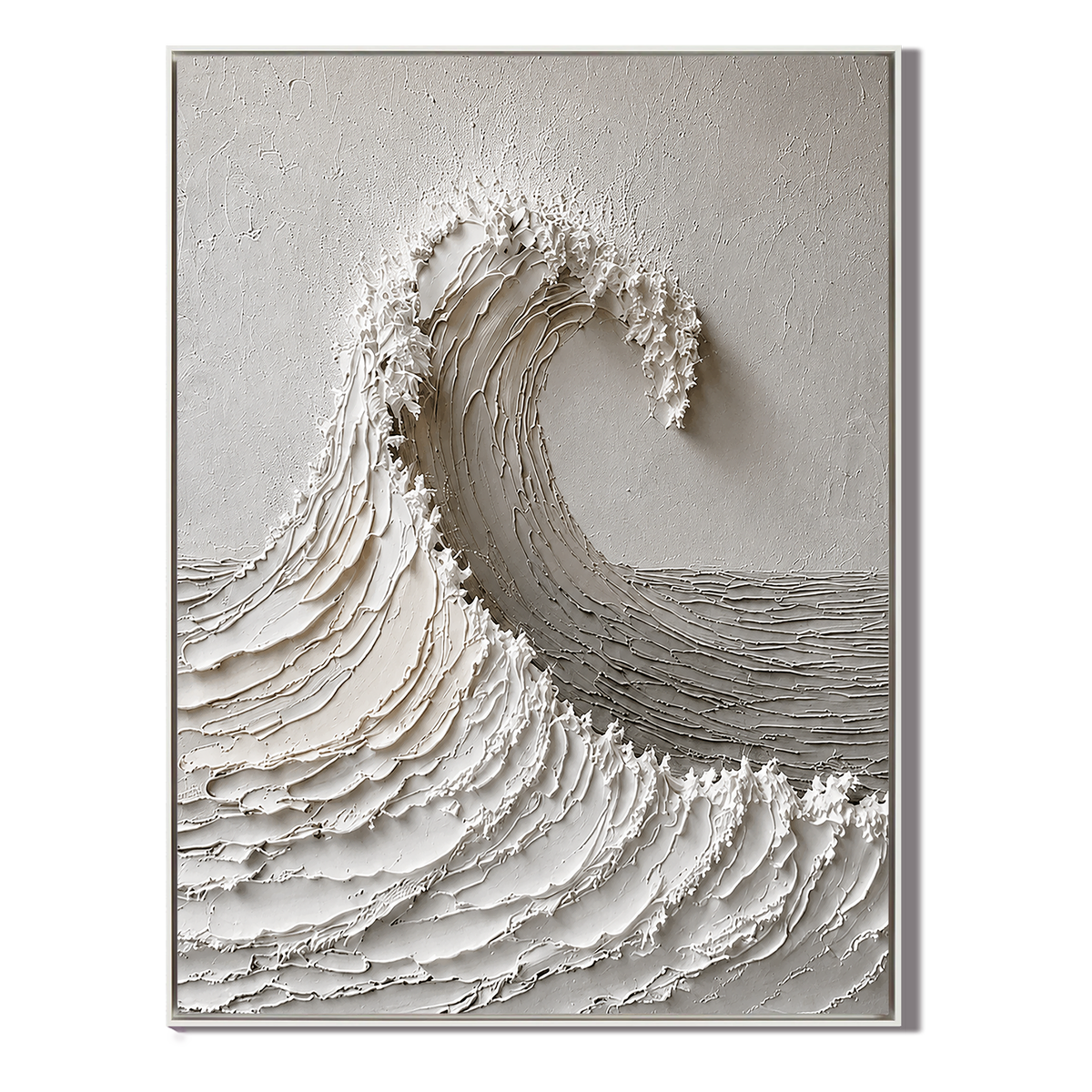 "White Tide Stillness" – Wabi Sabi Wave Textured Oil Painting