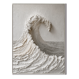 "White Tide Stillness" – Wabi Sabi Wave Textured Oil Painting
