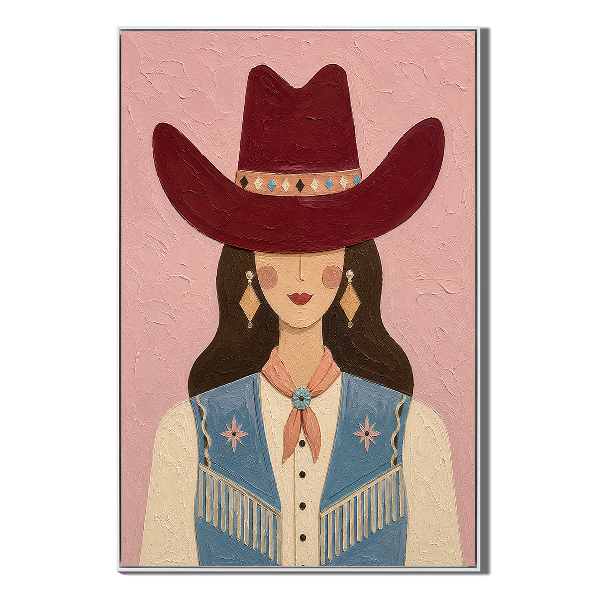 "Untamed Whimsy" – Contemporary Folk Art Pink Cowgirl Impasto Painting