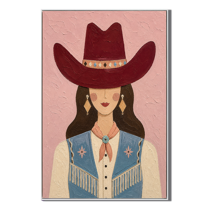 "Untamed Whimsy" – Contemporary Folk Art Pink Cowgirl Impasto Painting
