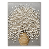 "Ivory Blossom Grace" – White Floral Vase Textured Oil Painting