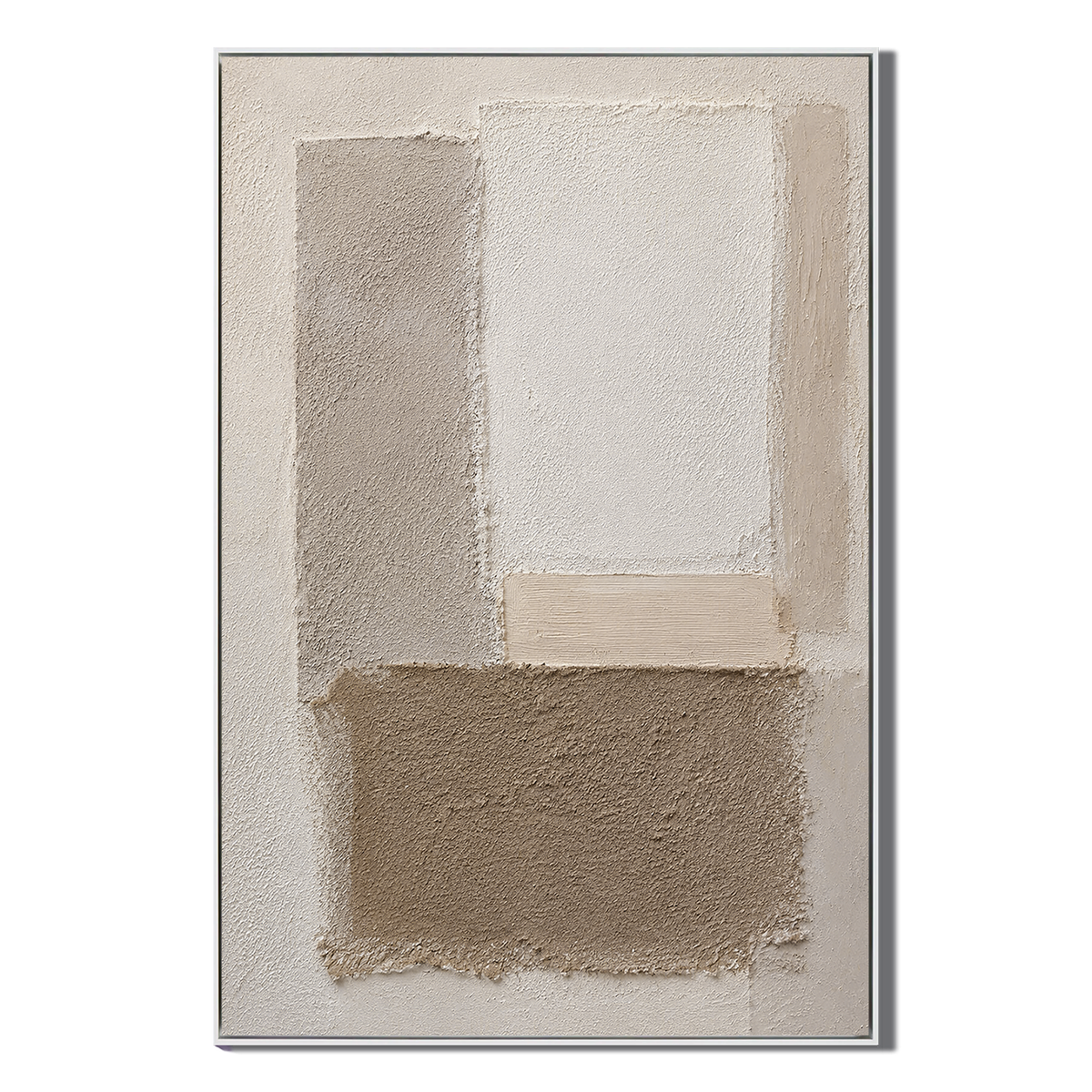 "Tranquil Foundations" – Wabi-Sabi Earth Tone Geometric Relief Painting