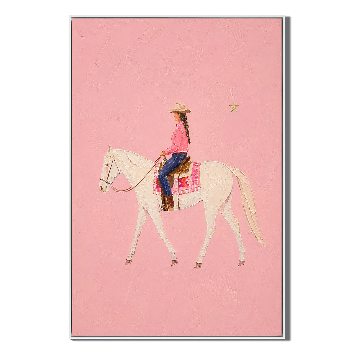 "Lone Star Serenade" – Feminine Western Impasto Cowgirl Painting
