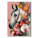 "Roseate Majesty" – Contemporary Floral Impasto White Horse Portrait
