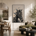 "Eternal Tenderness" – Textural High-Relief Black Horse with Peony Wreath