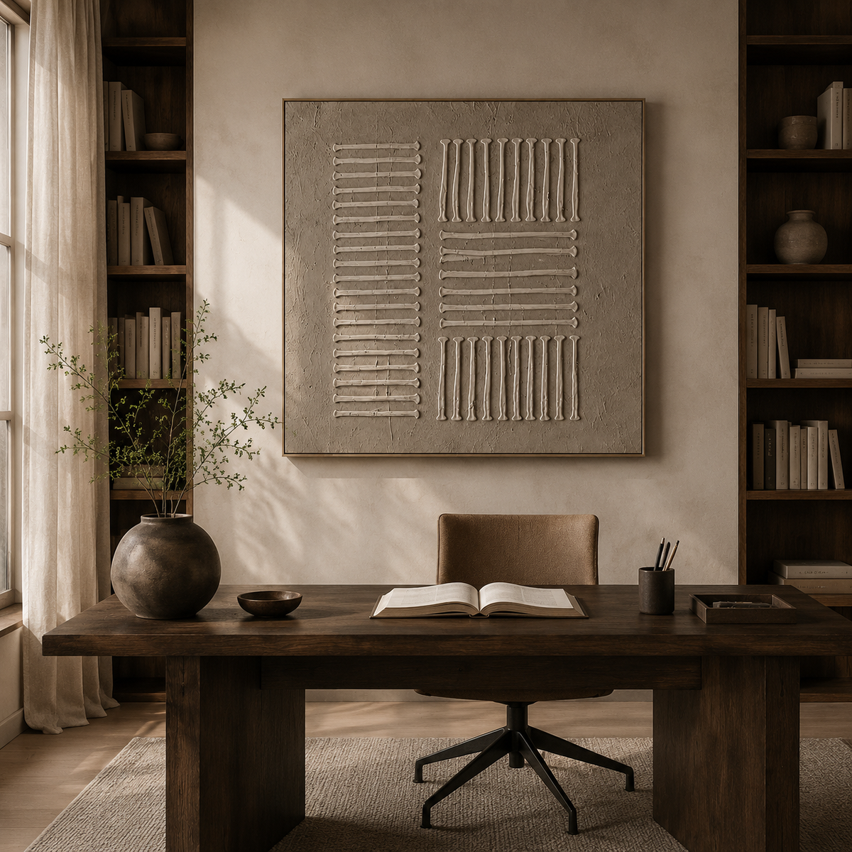 "Tranquil Rhythms" – Wabi-Sabi Beige Textured Minimalist Acrylic Painting