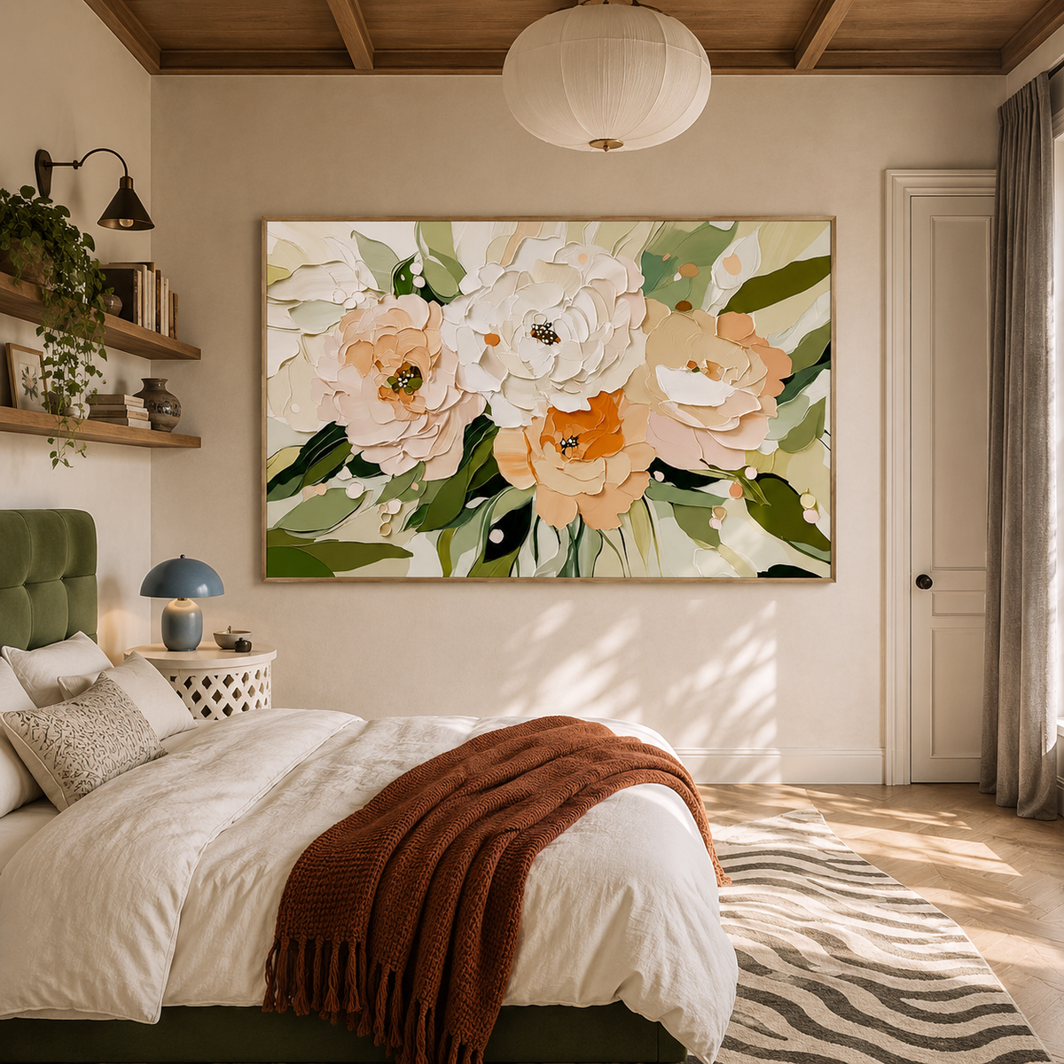"Flowers in full bloom" – Modern Heavy Impasto Floral Palette Knife Oil Painting