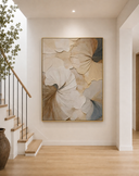 "Flowers bloom slowly" – Wabi-Sabi Textured Cream & Beige 3D Floral Acrylic Painting