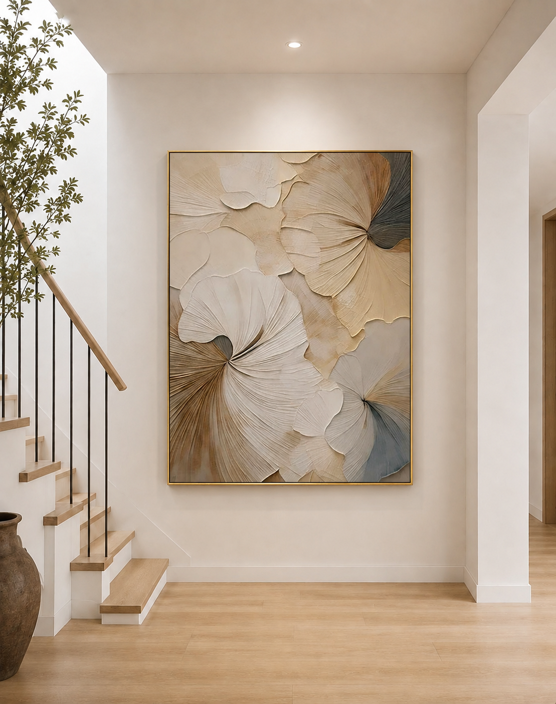 "Flowers bloom slowly" – Wabi-Sabi Textured Cream & Beige 3D Floral Acrylic Painting
