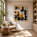 "Retro Geometry" – Bauhaus Black Mustard Abstract Painting