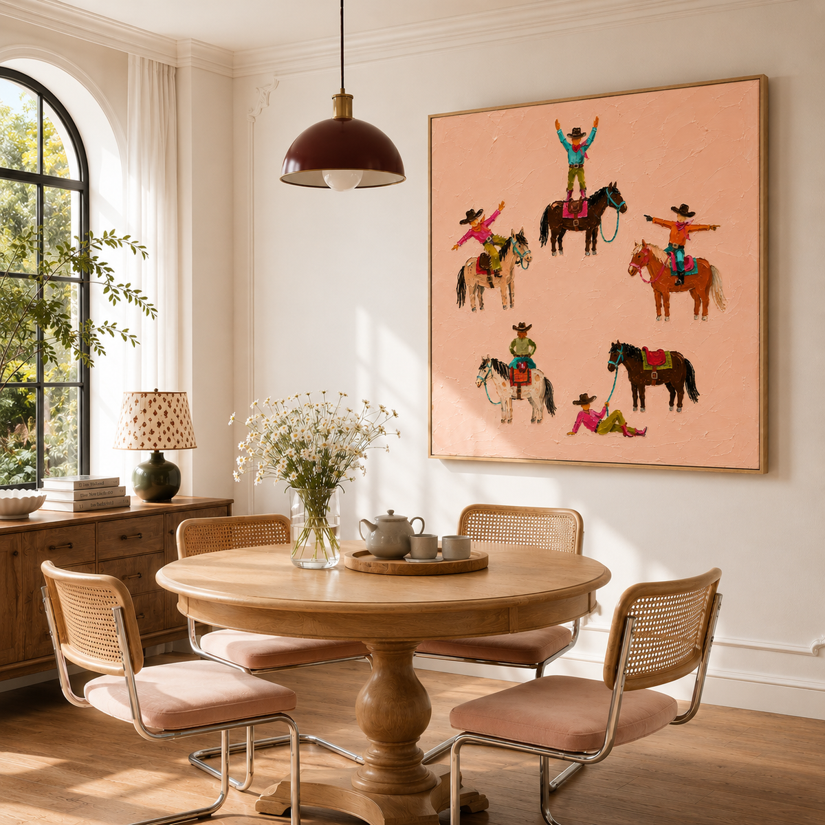 "Rodeo Reverie" – Whimsical Western Pop Impasto Peach Cowboy Oil Painting