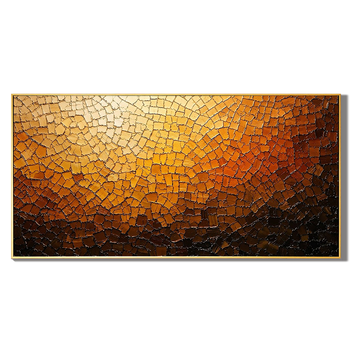 "Golden Terra" – Earth Tone Mosaic Textured Abstract Oil Painting