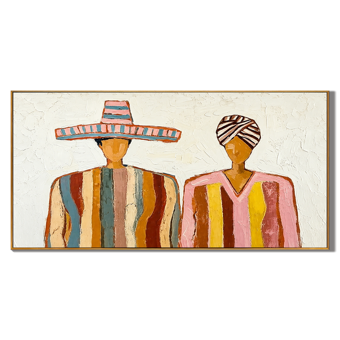 “Fiesta Companions” – Colorful Mexican Folk Impasto Oil Painting