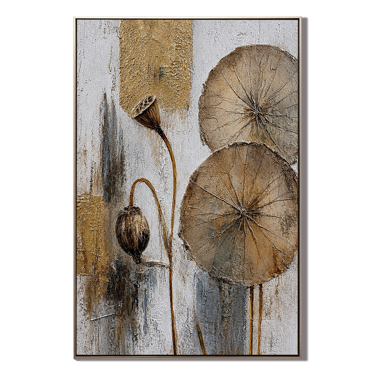 "Lotus Remains" – Zen Gold Lotus Textured Abstract Painting