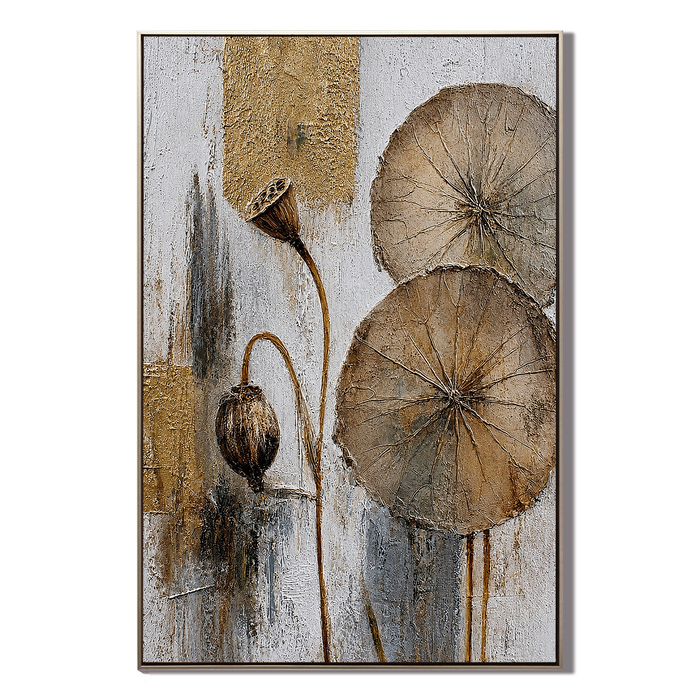 "Lotus Remains" – Zen Gold Lotus Textured Abstract Painting