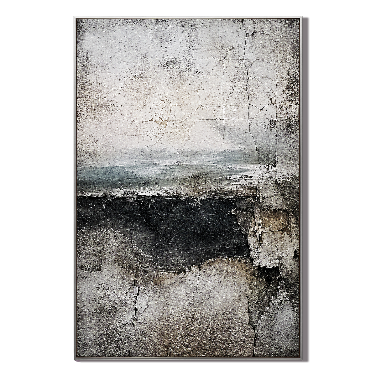 "Tectonic Reverie" – Wabi-Sabi Weathered Charcoal Grey Abstract Oil Painting
