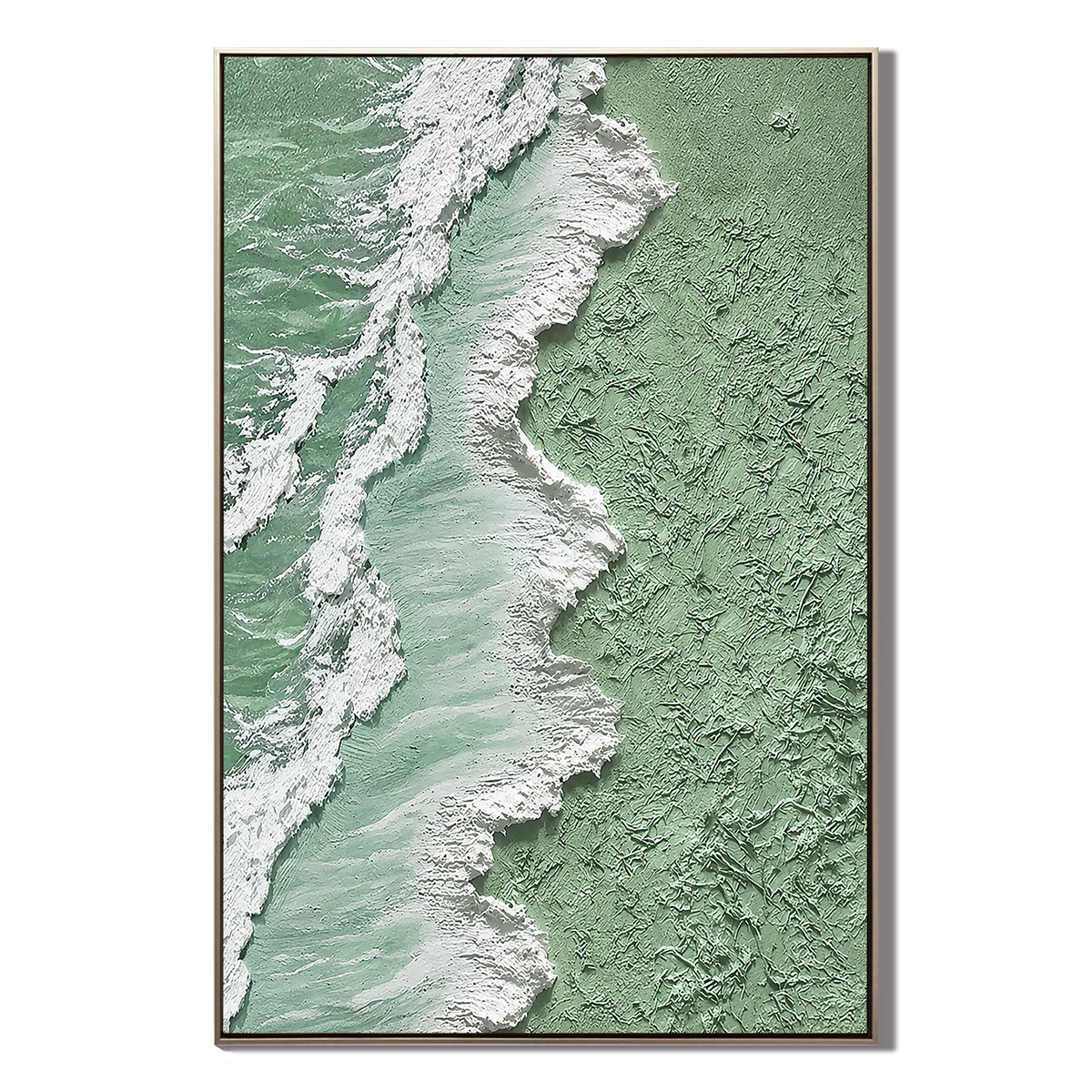 "Seafoam Shoreline" – Green Coastal Textured Abstract Painting