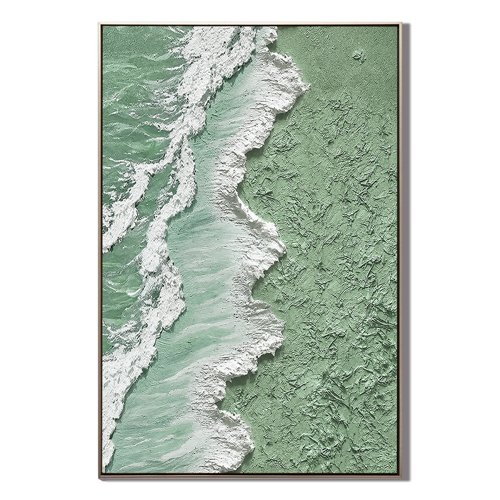 "Seafoam Shoreline" – Green Coastal Textured Abstract Painting