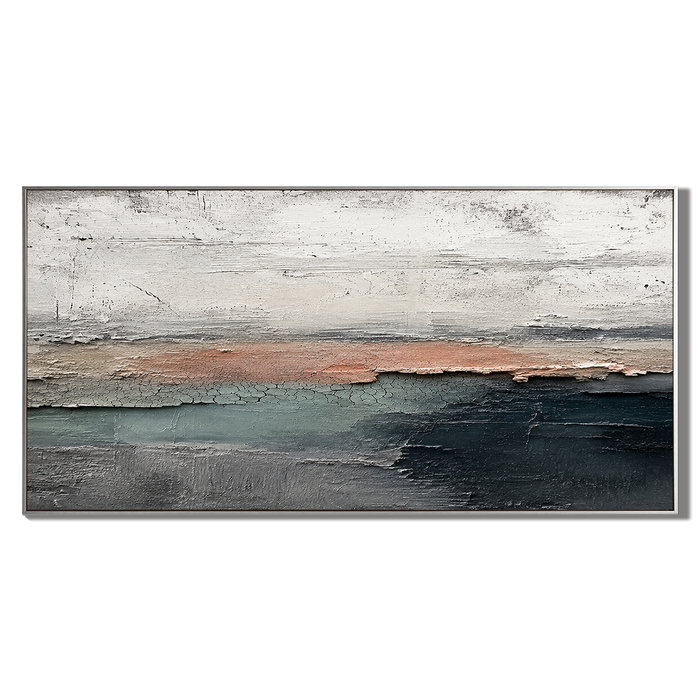 "Dark Tide" – Minimalist Coastal Horizon Textured Acrylic Painting