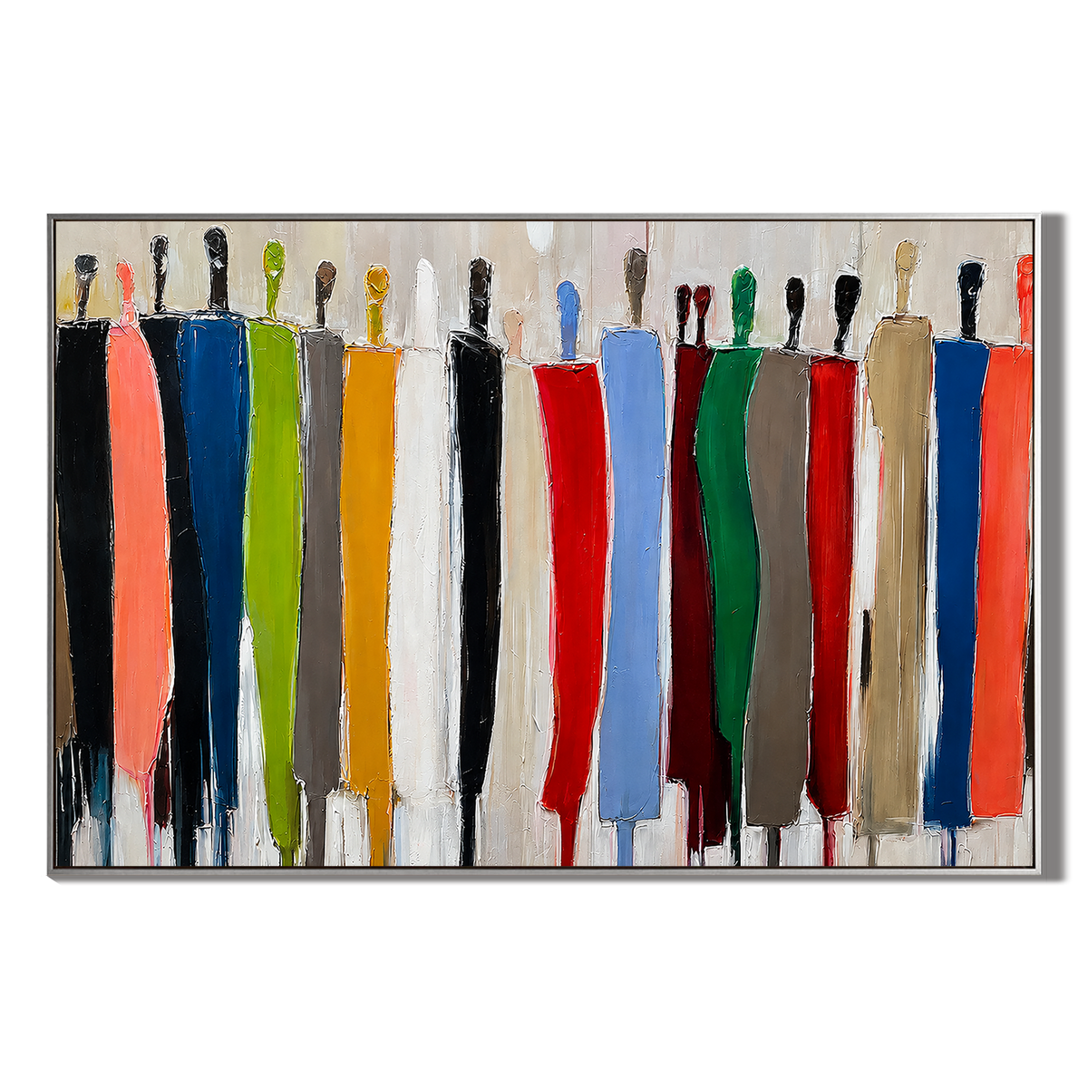 "Vibrant Gathering" – Modern Colorful Abstract Figurative Impasto Painting