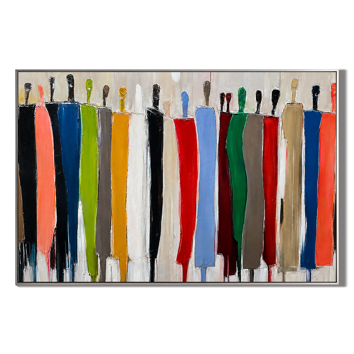 "Vibrant Gathering" – Modern Colorful Abstract Figurative Impasto Painting