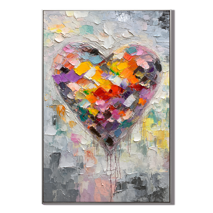 "Vibrant Spectrum" – Textured Heart Palette Knife Abstract Painting