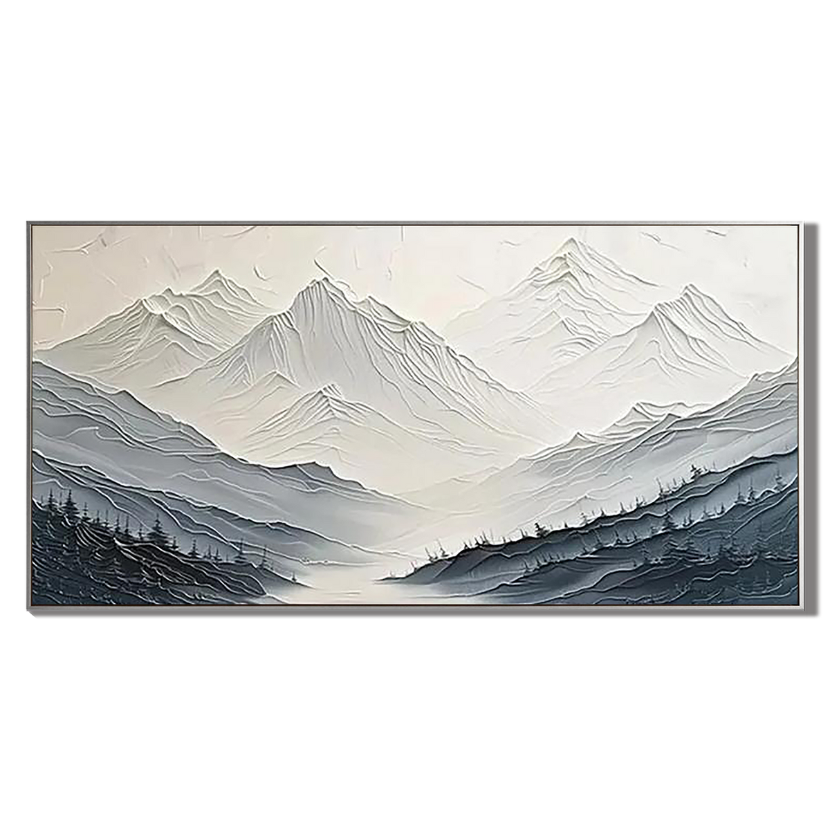 "Ascension to Serenity" – Modern White and Grey Textured Mountain Impasto Painting