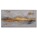 "Golden Seam" – Wabi-Sabi Horizontal Gold Leaf Grey Abstract Oil Painting