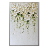 "Romantic Waterfall – Textured Impasto White Floral Modern Acrylic Painting