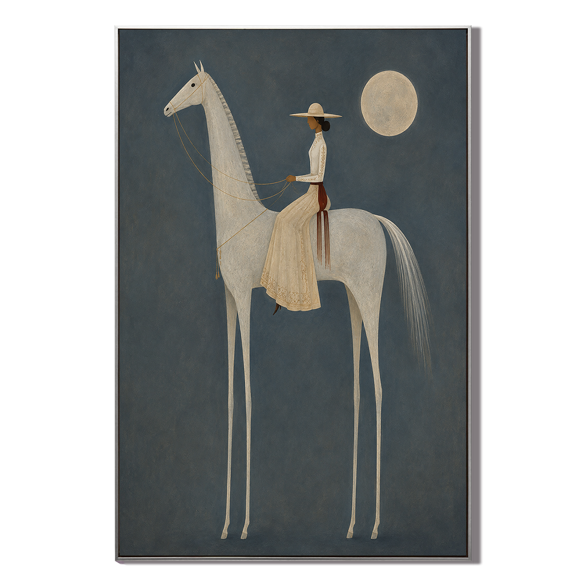 "Moonlit Nomad" – Minimalist Surrealist Equestrian Acrylic Painting