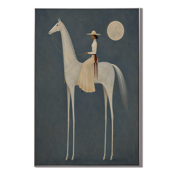 "Moonlit Nomad" – Minimalist Surrealist Equestrian Acrylic Painting