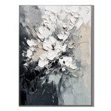 "Whispering Petals" – Contemporary Monochromatic White Floral Impasto Oil Painting
