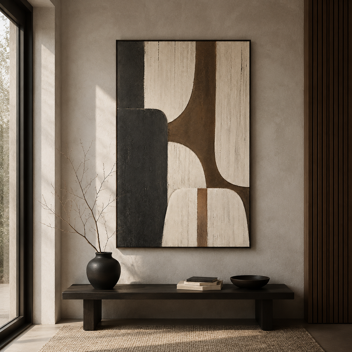 "Silent driftwood" – Wabi-Sabi Earth Tone Geometric Texture Painting