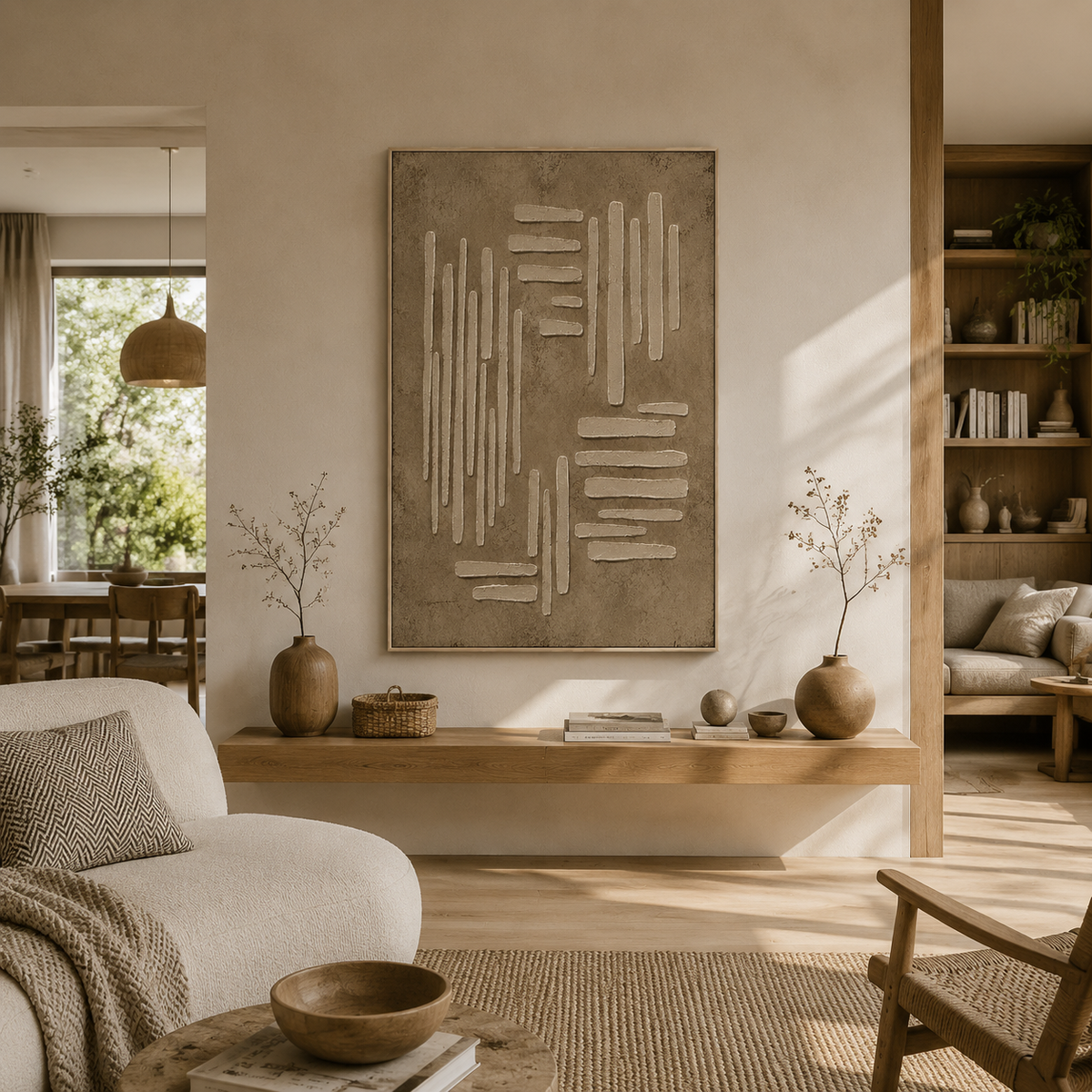 "Earthy Folds" – Wabi-Sabi Taupe & Sand Geometric Textured Abstract Relief Painting